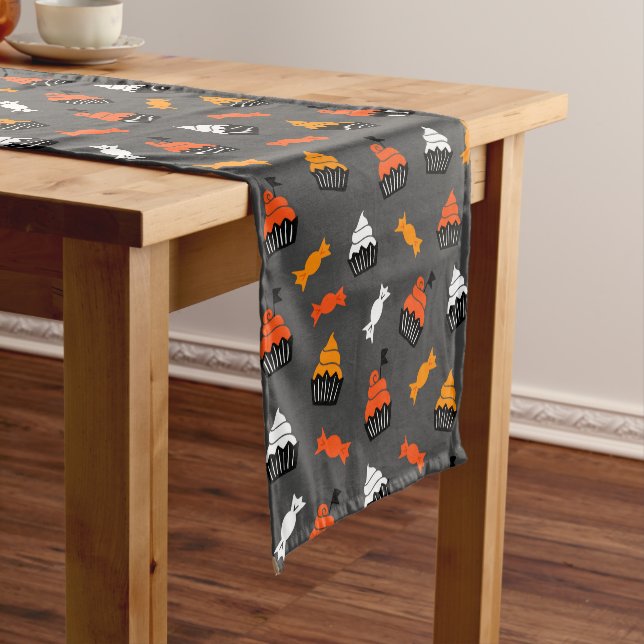 Halloween symbols pattern candy & cupcakes short table runner (In Situ)