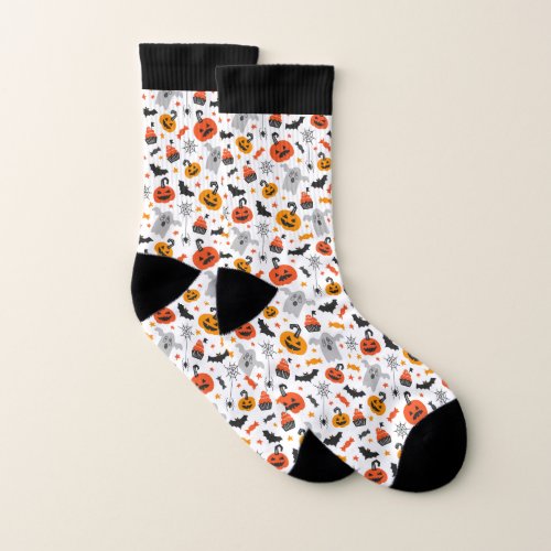 Halloween symbols pattern on gray socks