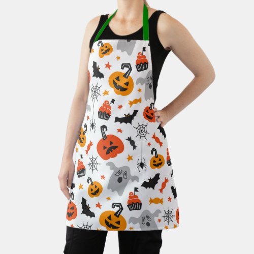 Halloween symbols pattern on white apron