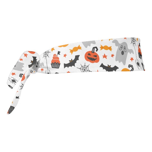Halloween symbols pattern on white tie headband (Rotate 270)