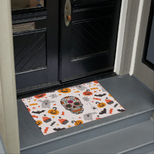 Halloween symbols pattern & sugar skull doormat