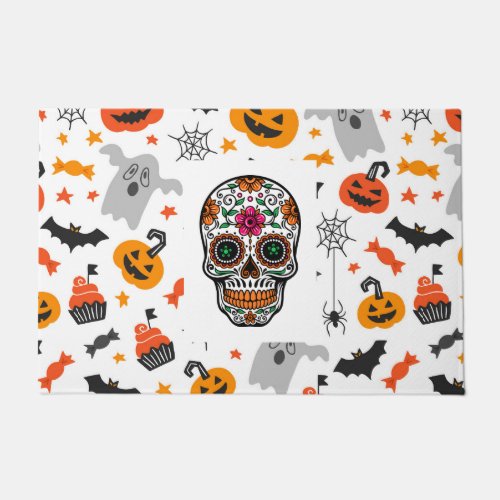Halloween symbols pattern  sugar skull doormat