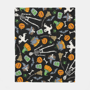 Halloween Symbols Vintage Seamless Background Fleece Blanket