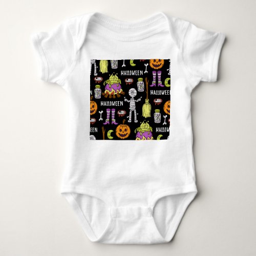 Halloween symbols vintage seamless theme baby bodysuit