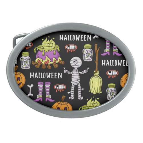 Halloween symbols vintage seamless theme belt buckle