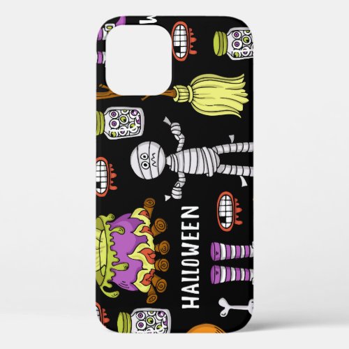 Halloween symbols vintage seamless theme iPhone 12 case