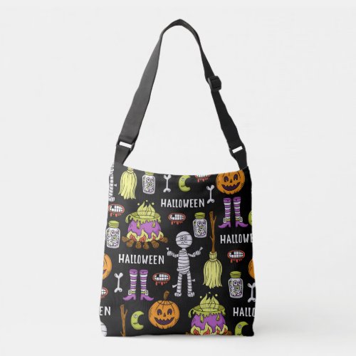 Halloween symbols vintage seamless theme crossbody bag