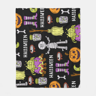 Halloween symbols, vintage seamless theme fleece blanket