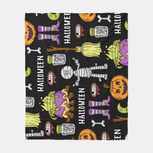 Halloween symbols vintage seamless theme fleece blanket