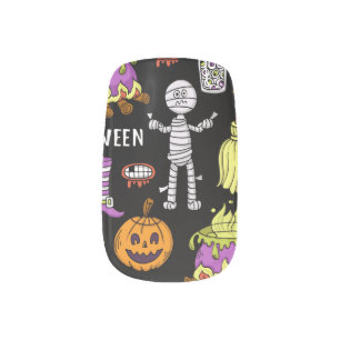 Halloween symbols, vintage seamless theme minx nail art
