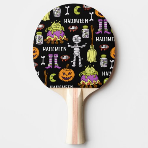 Halloween symbols vintage seamless theme ping pong paddle