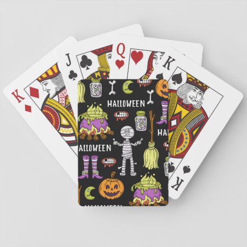 Halloween symbols vintage seamless theme playing cards