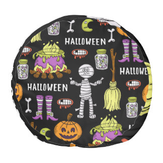 Halloween symbols, vintage seamless theme pouf