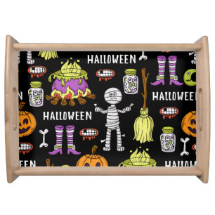 Halloween symbols, vintage seamless theme serving tray