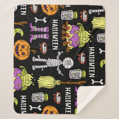 Halloween symbols vintage seamless theme sherpa blanket