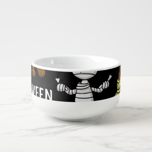 Halloween symbols vintage seamless theme soup mug