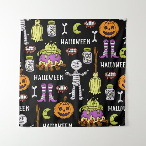 Halloween symbols vintage seamless theme tapestry