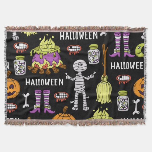 Halloween symbols vintage seamless theme throw blanket