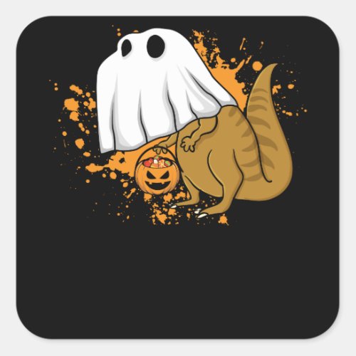 Halloween T Rex Dinosaur Ghost Trick or Treat Square Sticker