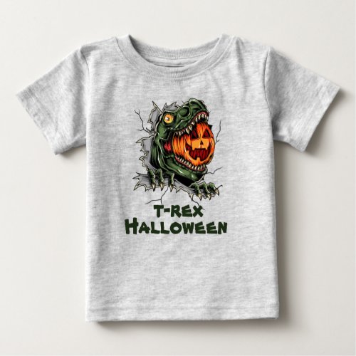 Halloween T_rex head eats Halloween pumpkin Baby T_Shirt
