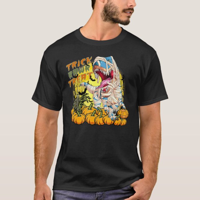 Halloween T Rex Mummy Trick Rawr Treat T Rex Hallo T-Shirt (Front)