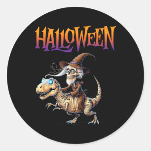 Halloween T-rex Skeleton Ride Classic Round Sticker