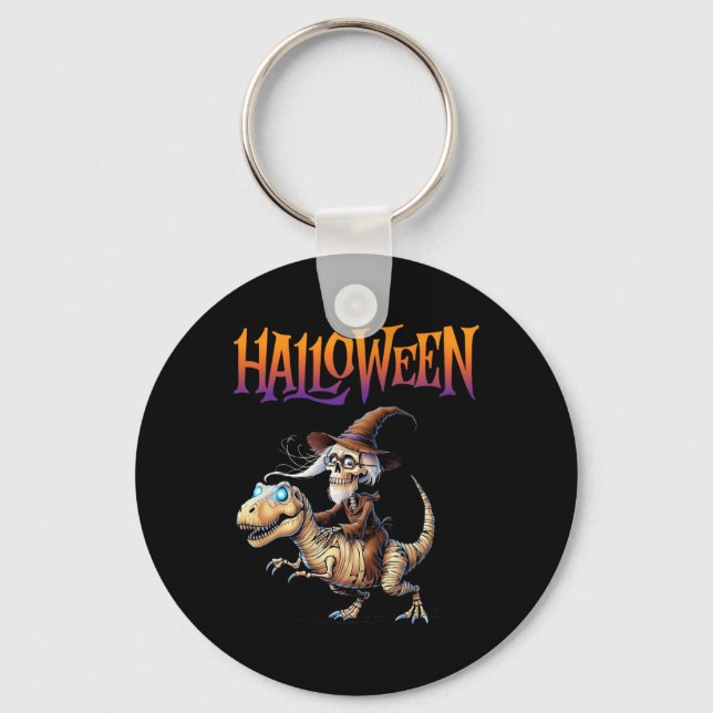 Halloween T-rex Skeleton Ride  Keychain (Front)