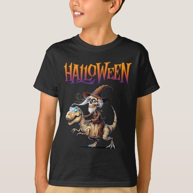 Halloween T-rex Skeleton Ride  T-Shirt (Front)