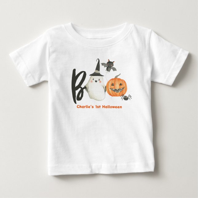 Halloween T-shirt-Baby's First Birthday-Boo-Spooky Baby T-Shirt (Front)