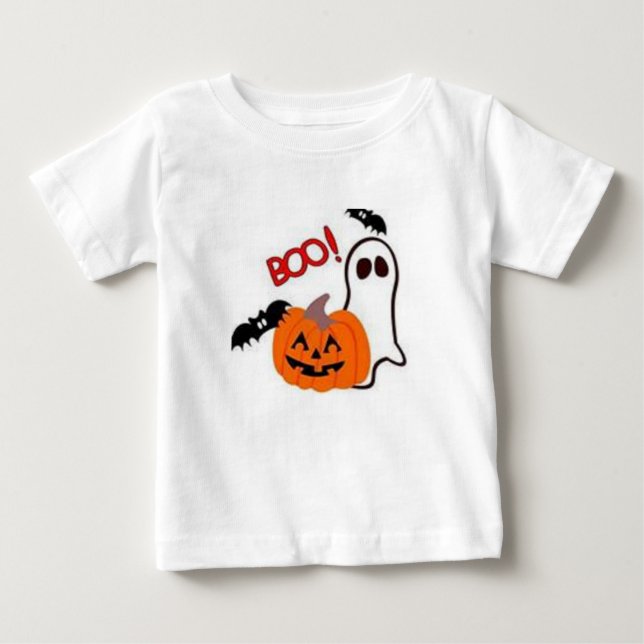 HALLOWEEN T SHIRT BOO KIDS TOP BLACK AND WHITE (Front)