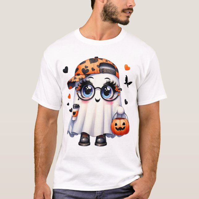 Halloween T-Shirt ,Cute Ghost Tee , Pumpkin Shirt  (Front)