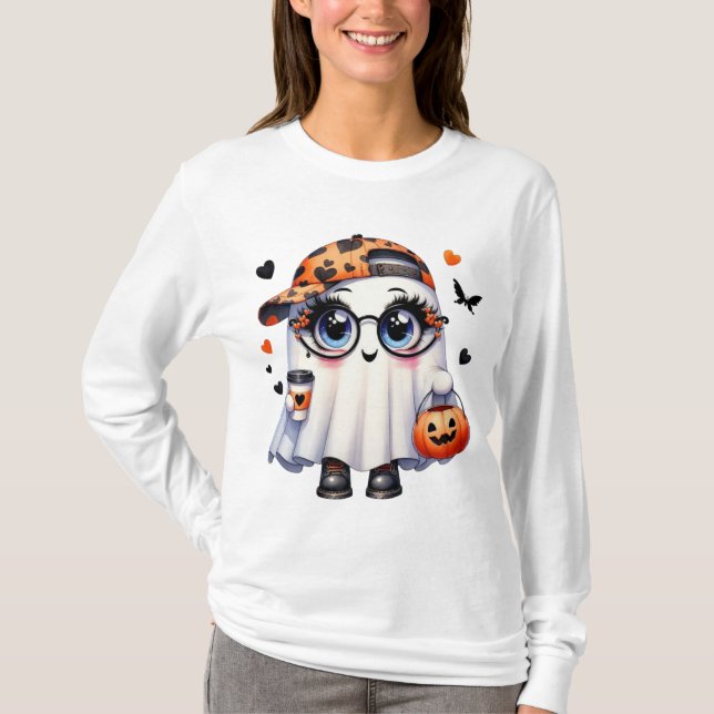Halloween T-Shirt ,Cute Ghost Tee , Pumpkin Shirt  (Front)