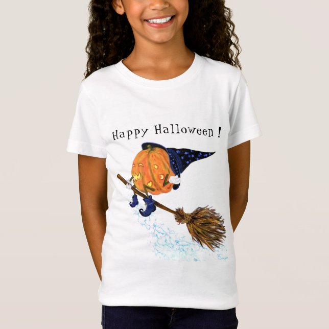 Halloween T-Shirt Witch Pumpkin Flying Broom (Front)