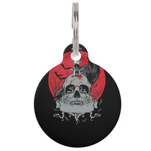 Halloween t_shirt with crow and skull 2 pet ID tag