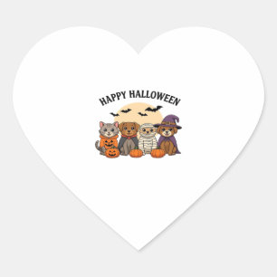 Halloween T-Shirt with Cute Cats and Dogs in Costu Heart Sticker