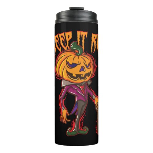 Halloween T ShirtCRAZY HALLOWEEN PUMPKIN Thermal Tumbler