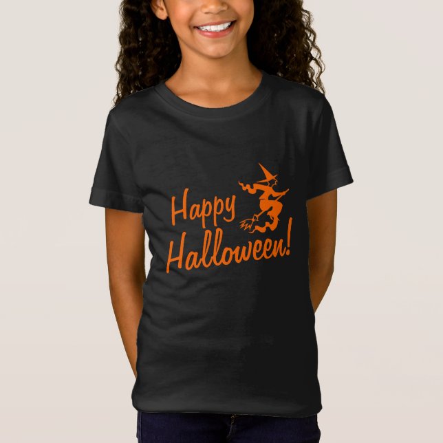 Halloween t shirts for kids | witch on broom (Front)