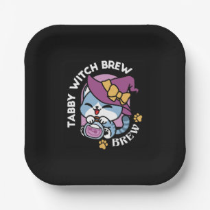 Halloween Tabby Cat – Witch Hat & Potion Art Paper Plates