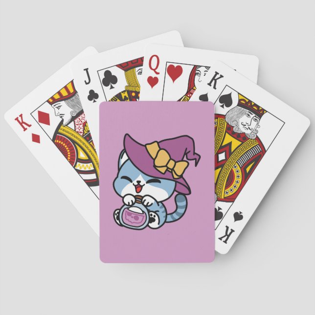 Halloween Tabby Cat – Witch Hat & Potion Art Poker Cards (Back)
