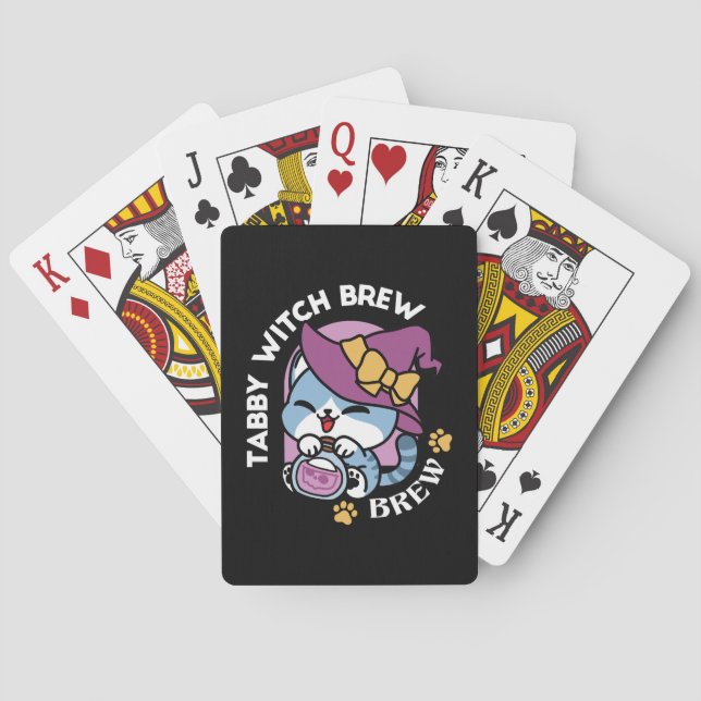 Halloween Tabby Cat – Witch Hat & Potion Art Poker Cards (Back)