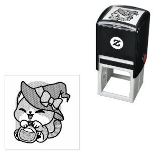 Halloween Tabby Cat – Witch Hat & Potion Art Self-inking Stamp