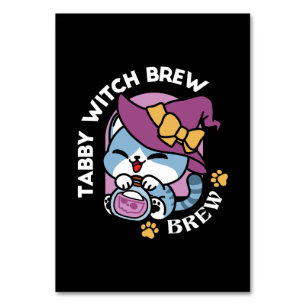 Halloween Tabby Cat – Witch Hat & Potion Art Table Number