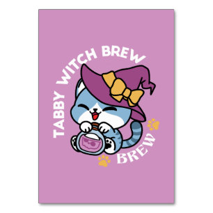 Halloween Tabby Cat – Witch Hat & Potion Art Table Number