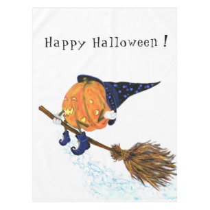 Halloween Tablecloth Witch Pumpkin Flying Broom
