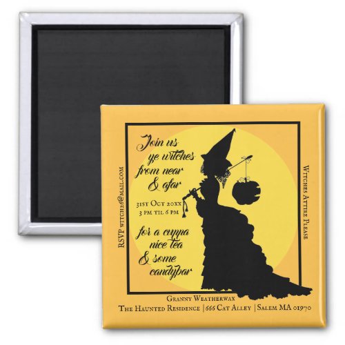 Halloween Tea Party Invitation Victorian Witch Magnet