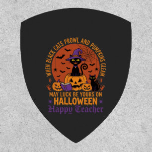 Halloween Teacher Black Cat Pumpkin Luck Patch