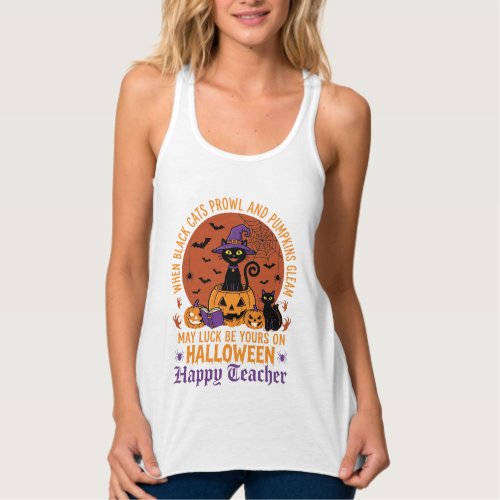 Halloween Teacher Black Cat Pumpkin Luck Tank Top