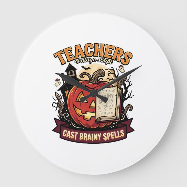Halloween Teacher Brain Magic Large Clock (Front)