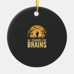 Halloween Teacher Brains Ceramic Ornament