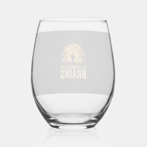 Halloween Teacher Brains Stemless Wine Glass
